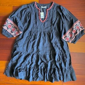 Marine Layer Olema Long Sleeve Mini Dress in Black Embroidery